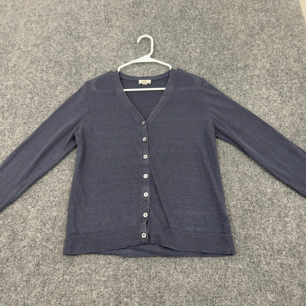 Garnet Hill Cardigan Womens M Blue Linen V Neck Button Up Knit Classic Casual